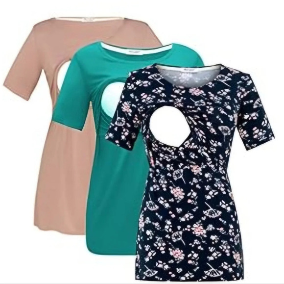 3 Pack Short Sleeve Maternity Nursing Tops XXL - Picture 1 of 15